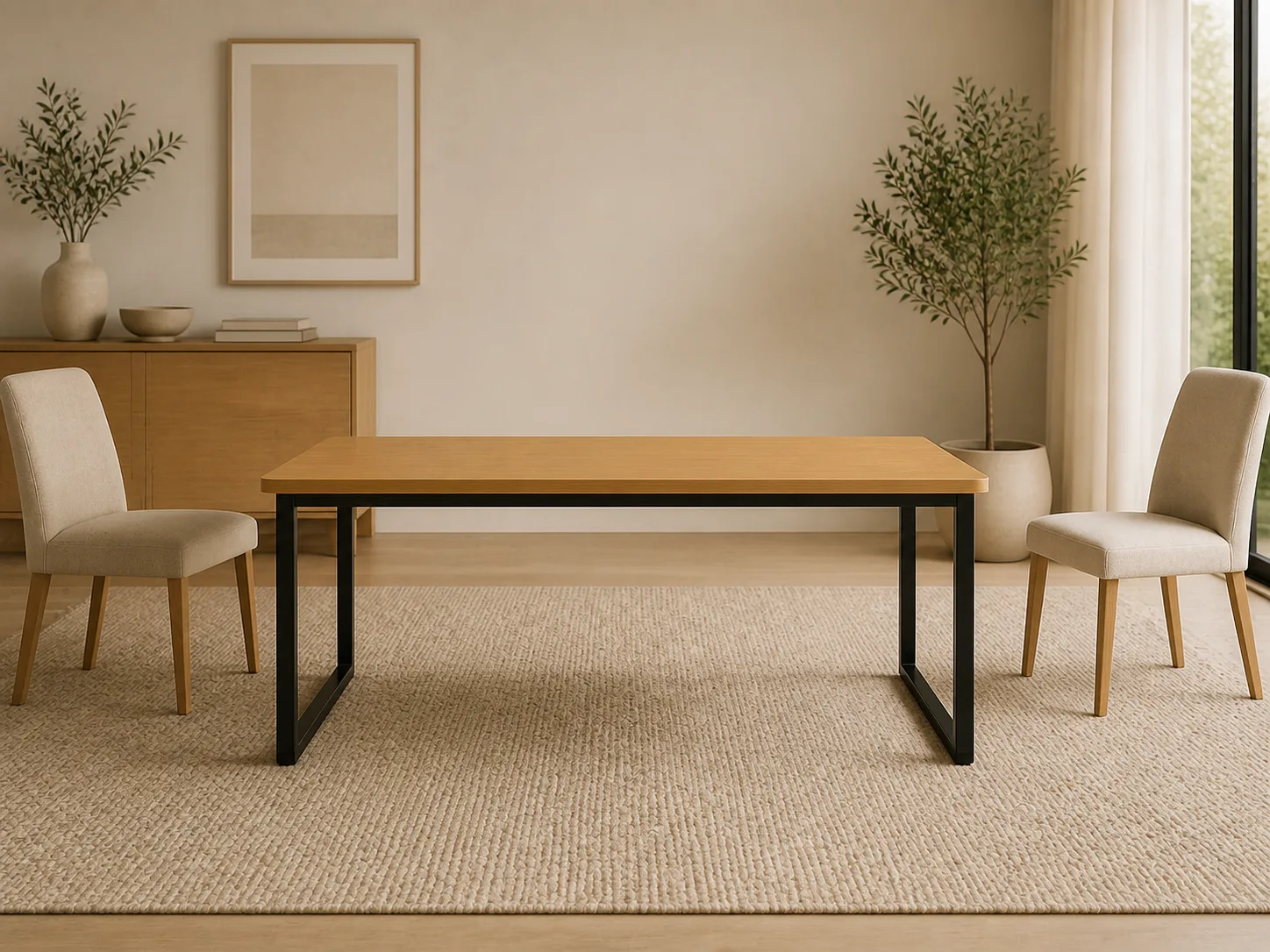 Elara Dining Table oak edge and steel base detail