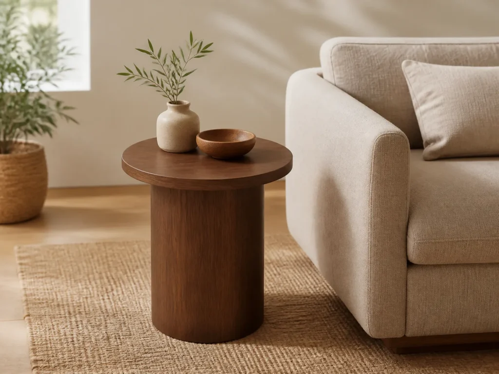Nola Round Side Table in walnut finish