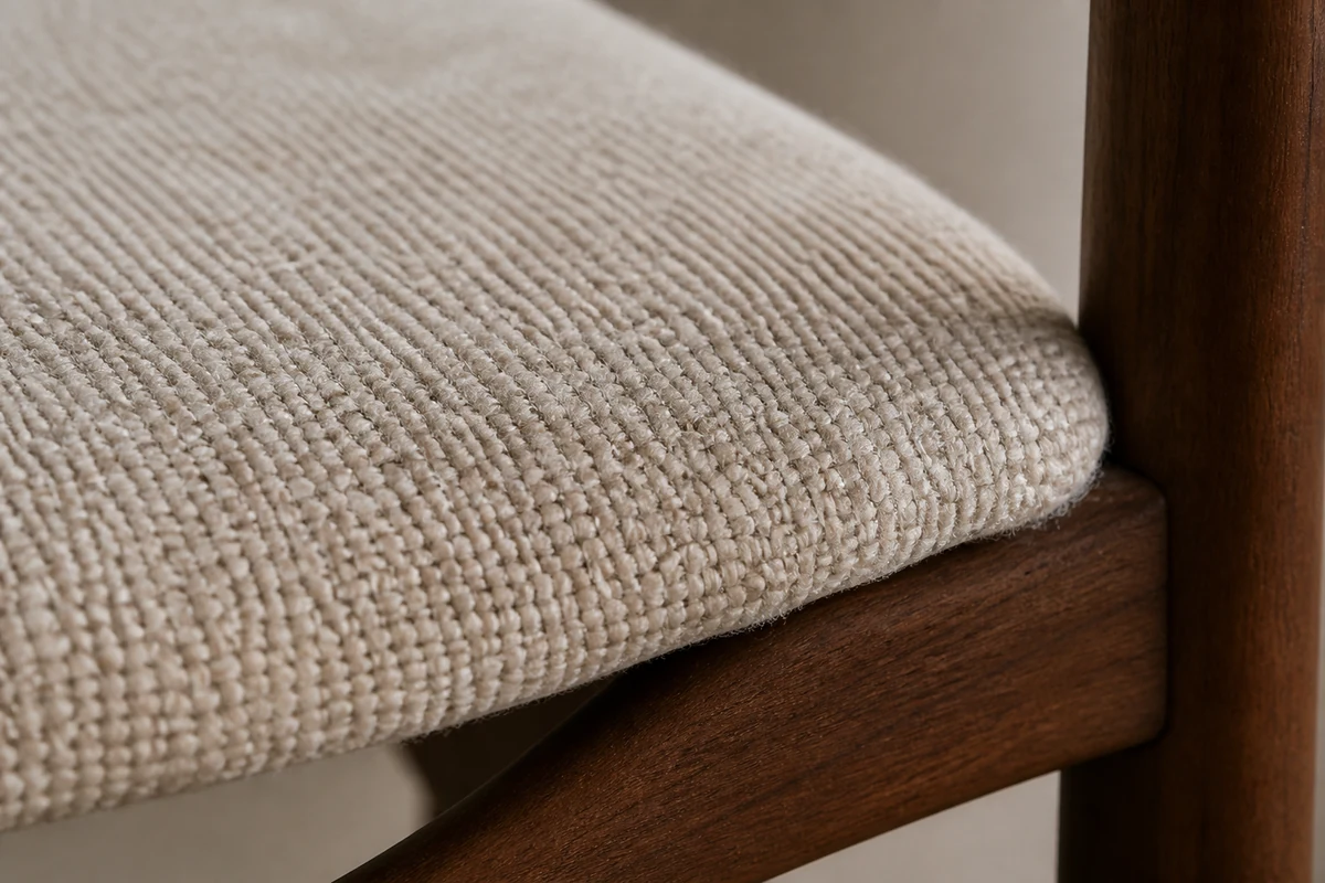 Close detail of neutral woven upholstery textile