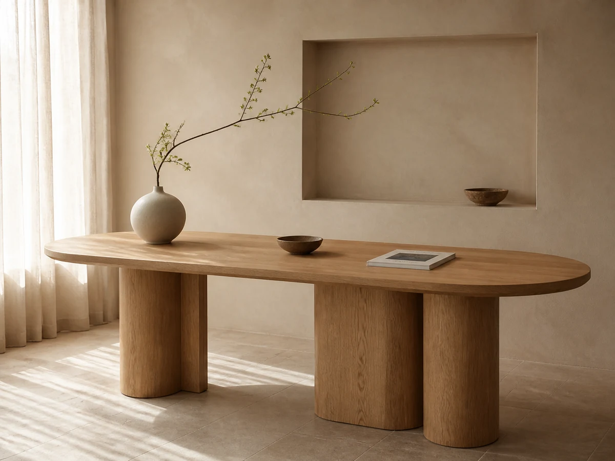 Natural oak coffee table in a warm Nordic living room
